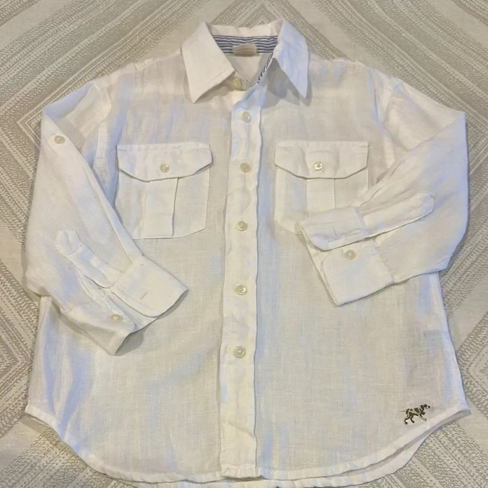 Crewcuts Boys White Linen Shirt Button Down Shirt - Size 8
